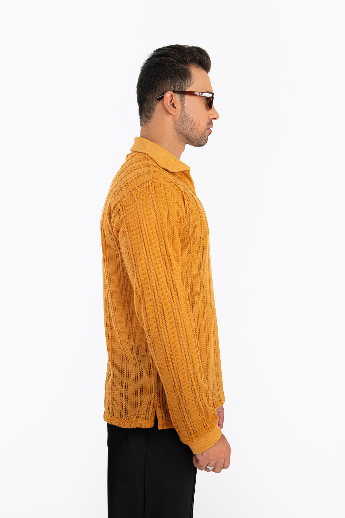 Mustard Crochet Polo Shirt