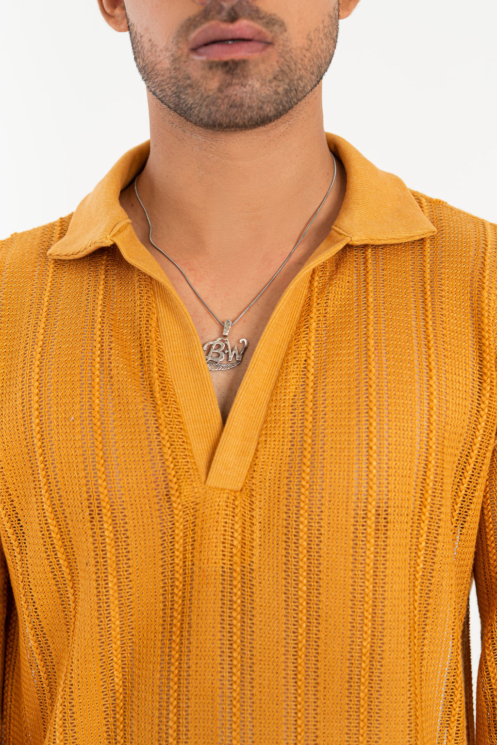 Mustard Crochet Polo Shirt