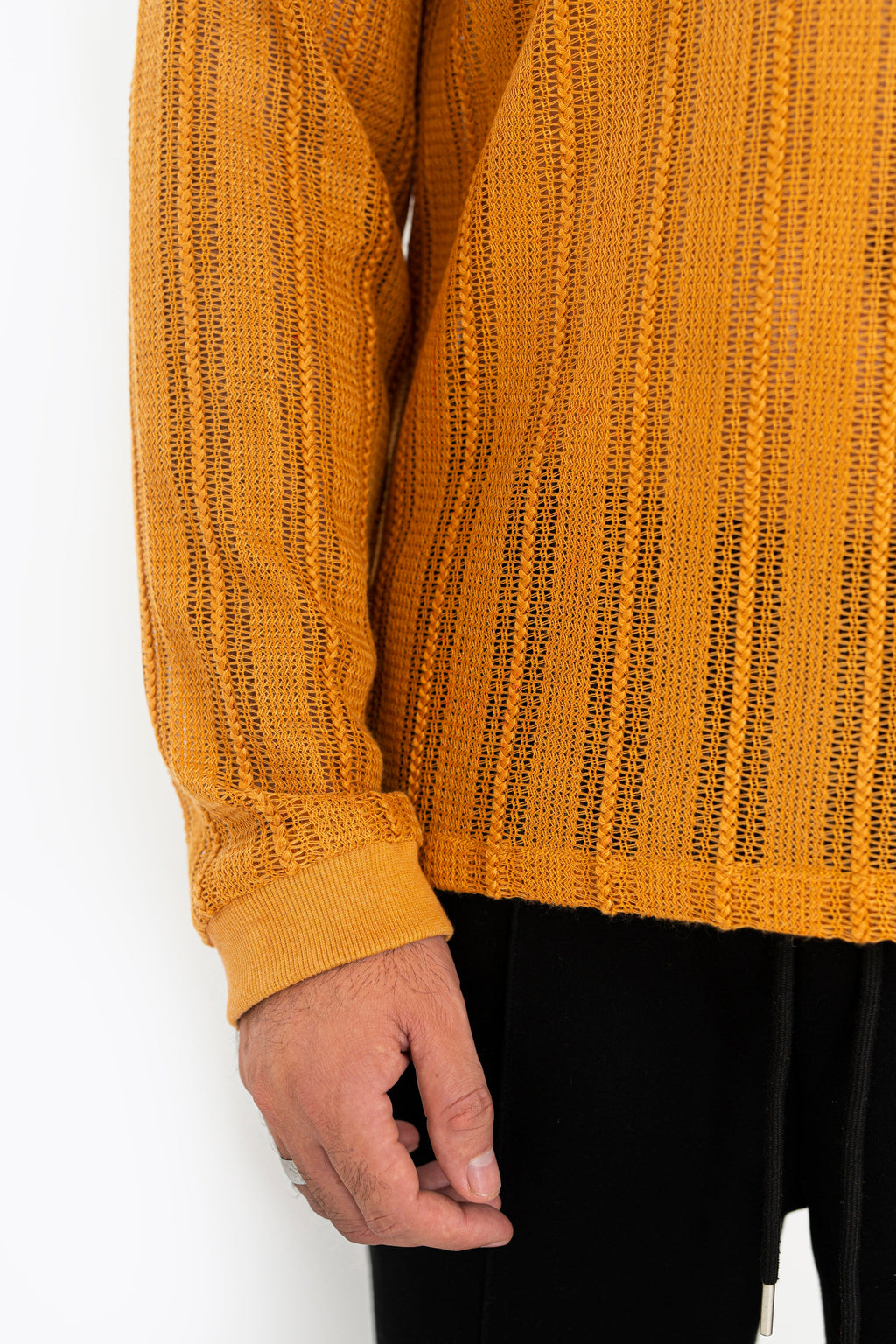 Mustard Crochet Polo Shirt