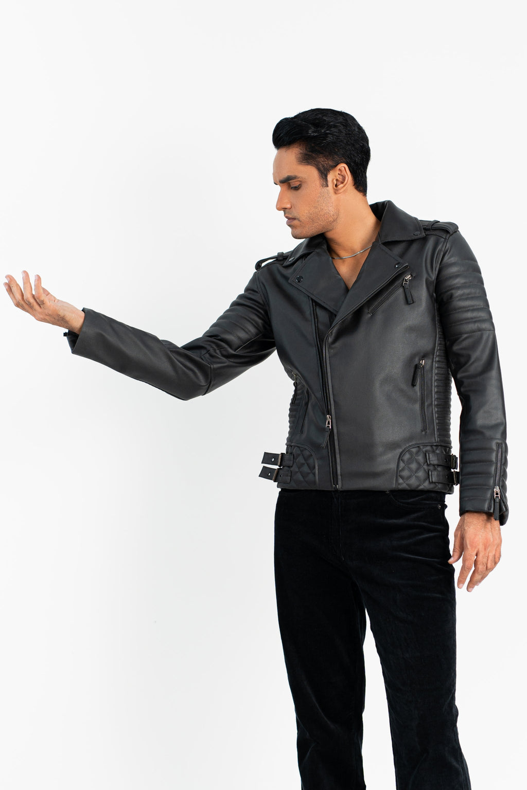 Black Quilted Faux Leather Jacket