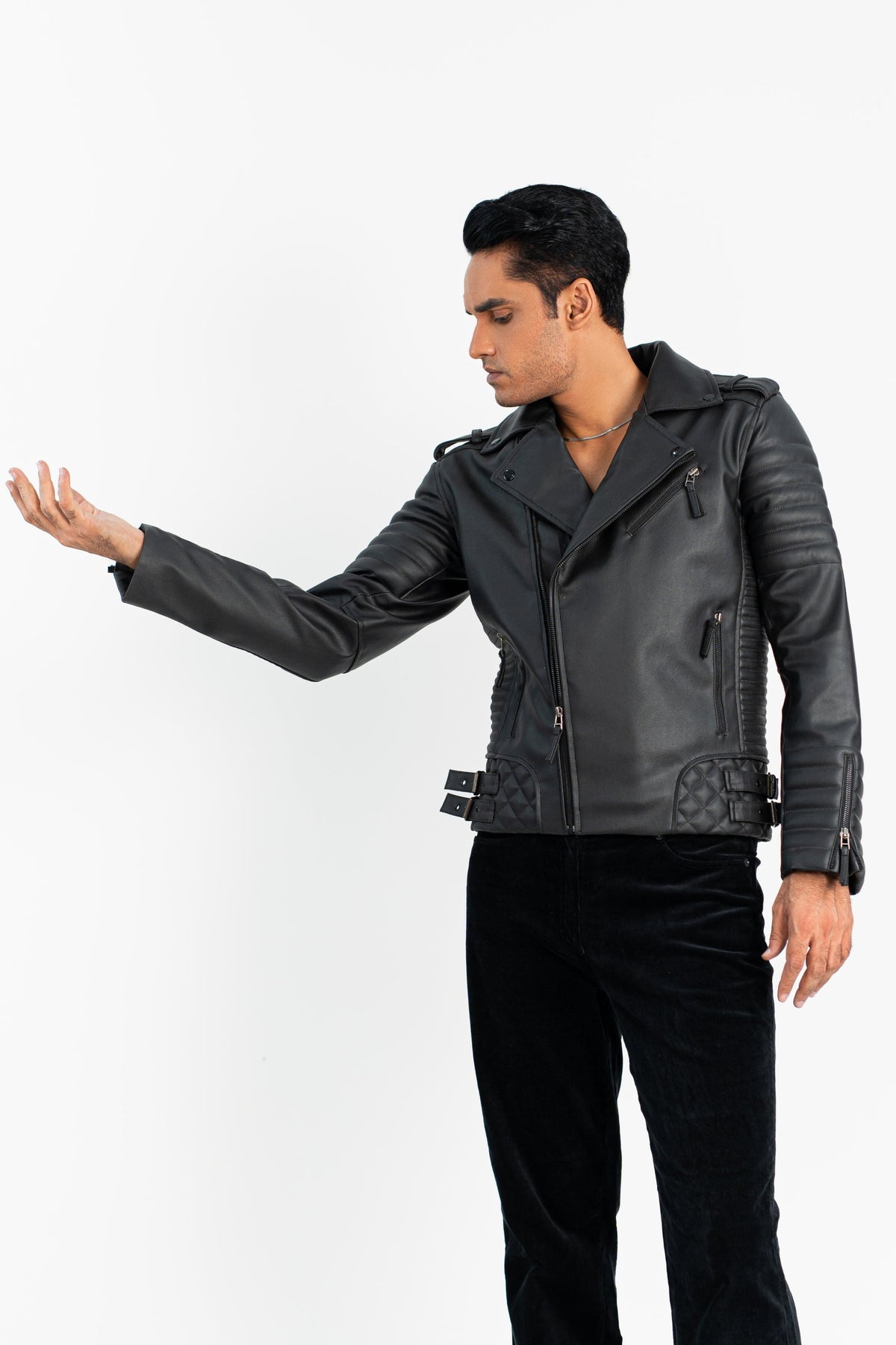 Black Quilted Faux Leather Jacket